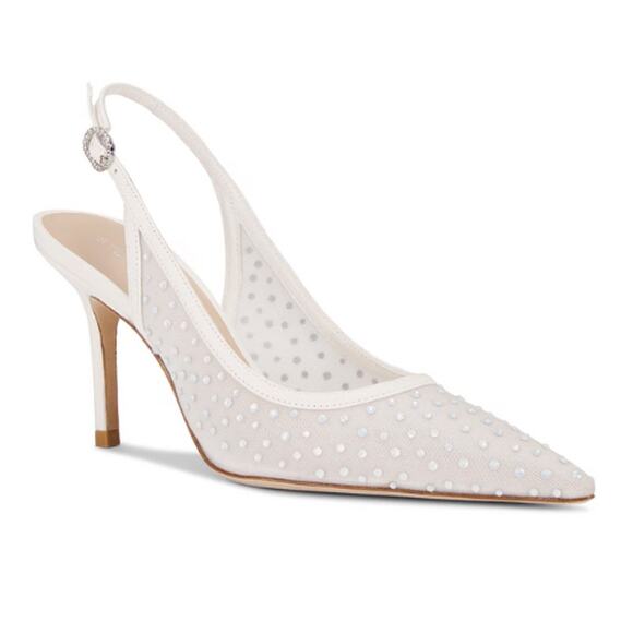 Stuart Weitzman Emilia Mesh 100 Slingback in White & Frosted White – EUC Size 8 - Picture 1 of 10